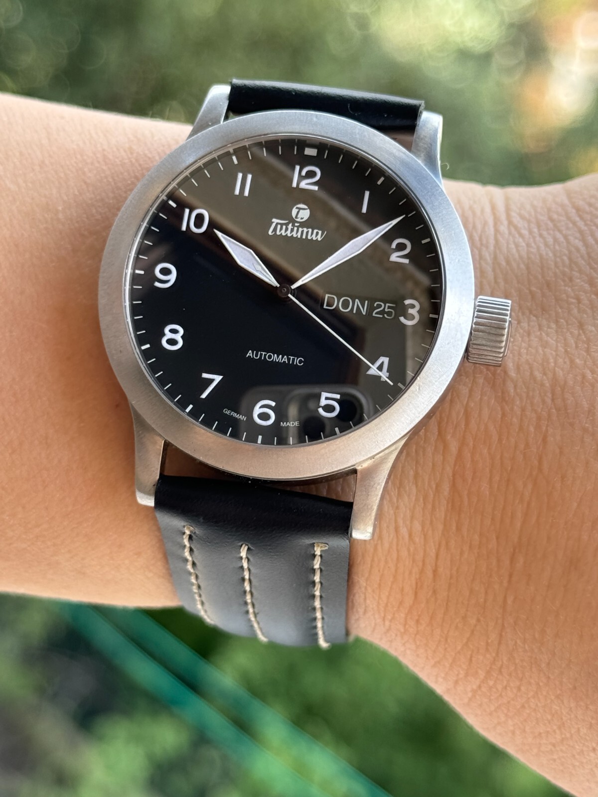 Tutima Automatic Day Date Watch Mens 38.5mm Military Made In Germany