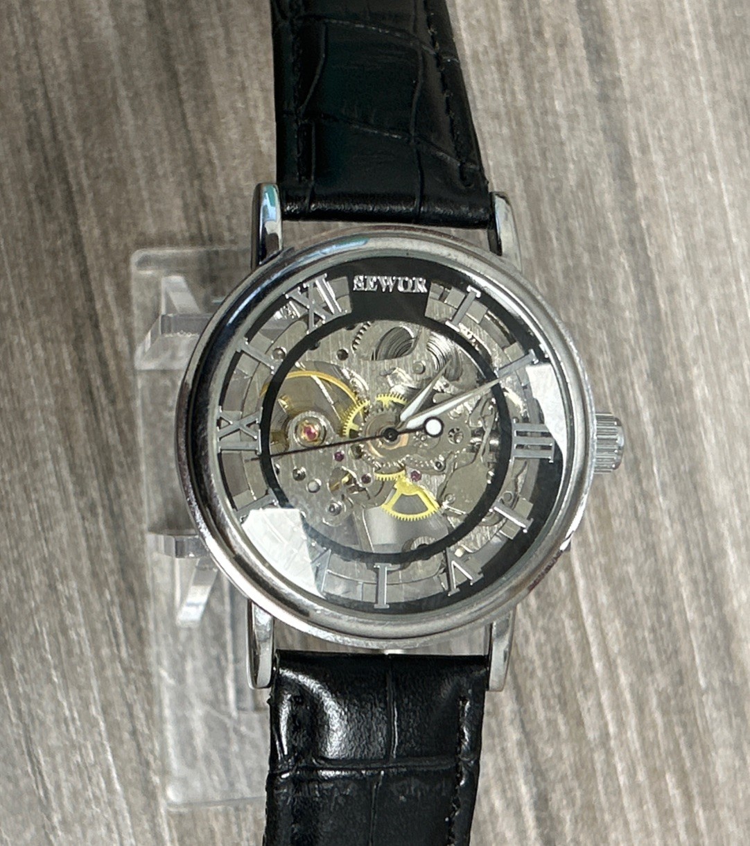 SEWOR Men’s Mechanical Skeleton Transparent Watch – Steampunk style