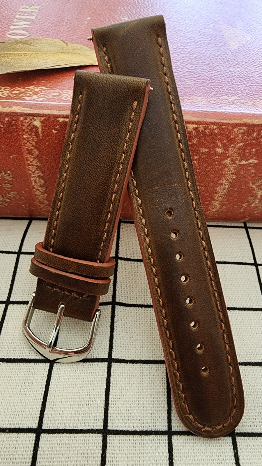 22mm Handmade Genuine Cowhide Leather Watch Strap Brown 22-20 Workshop Special