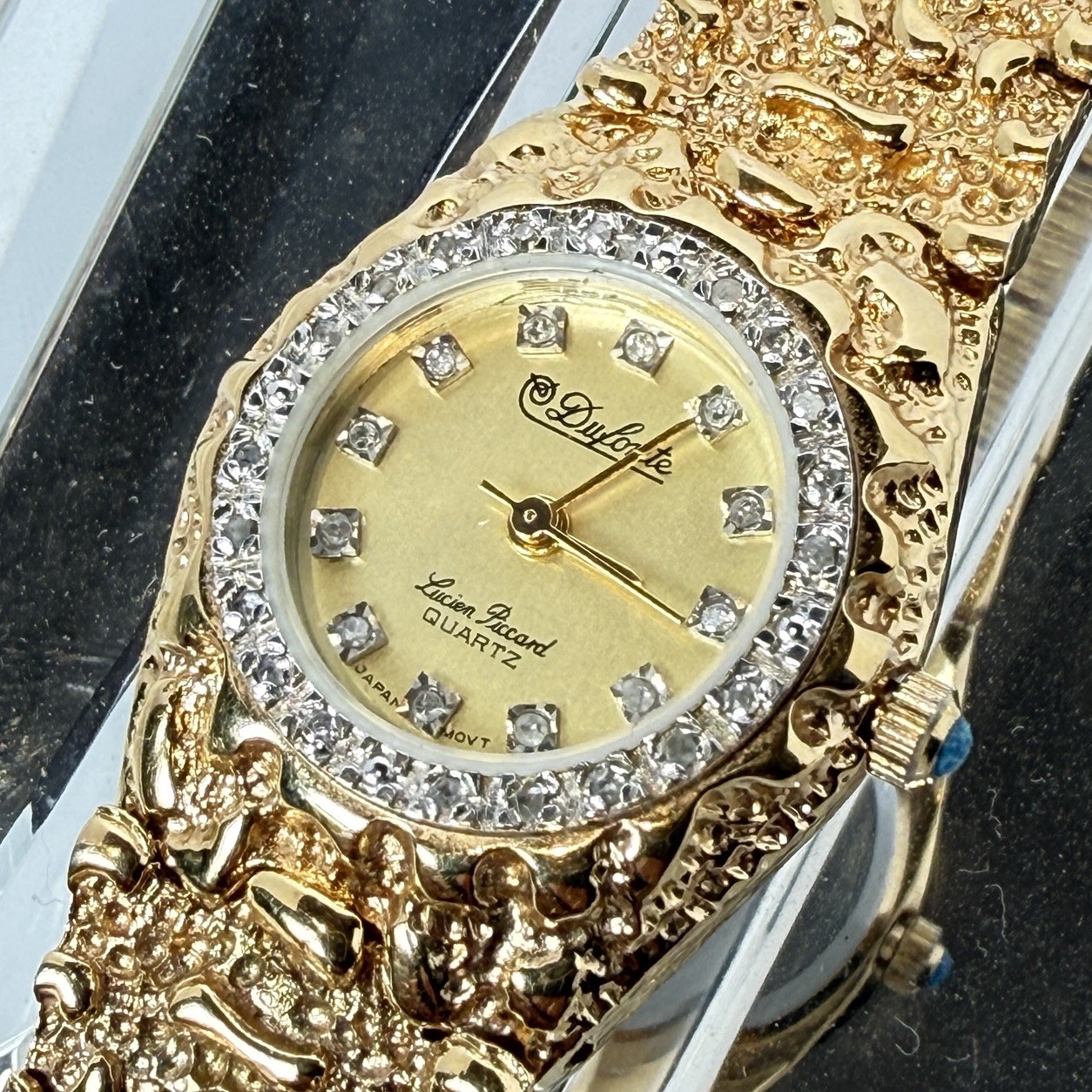 Vtg Lucien Piccard Dufonte Womens Watch Gold Tone Diamonds New Battery