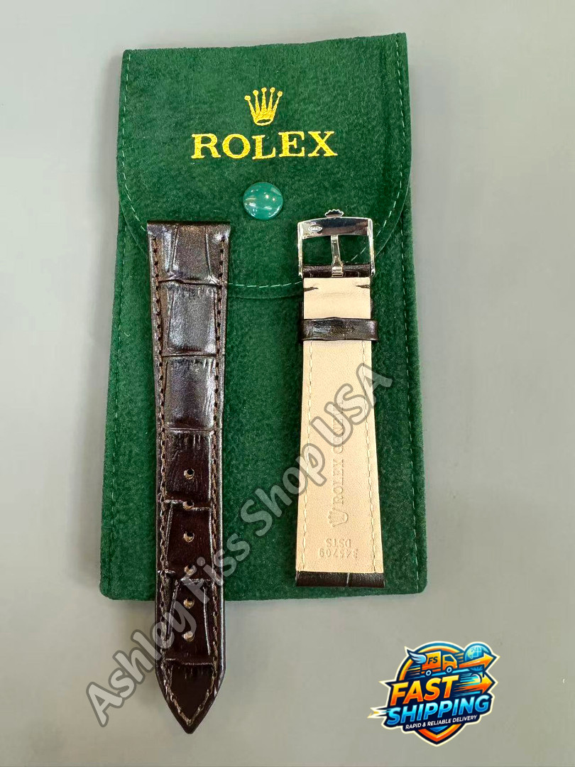 ROLEX Genuine Brown Leather Watch Strap 20-16mm Silver Buckle NOS