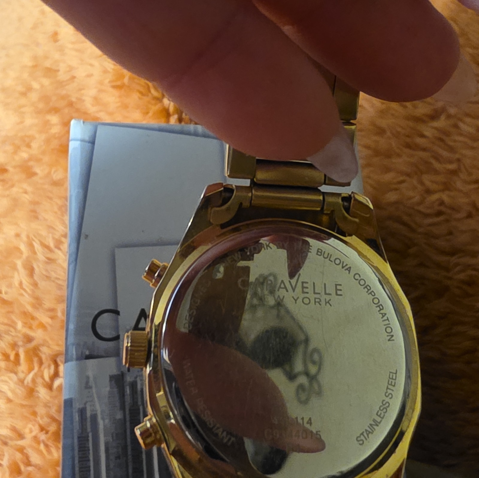 Caravelle New York Women’s Gold Tone Quartz Watch Crystal Bezel Bracelet
