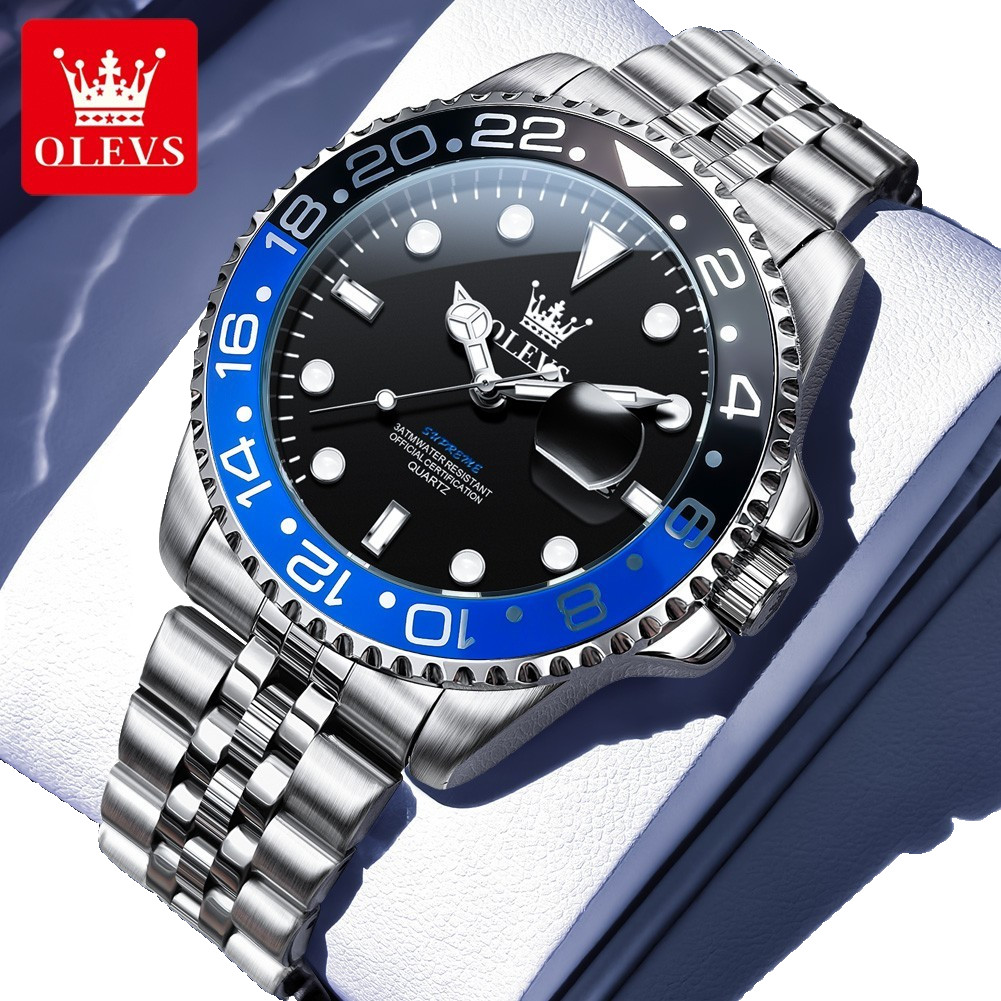 OLEVS 5657 Mens Watch Original Stainless Steel Date Quartz Watch Waterproof Lumi