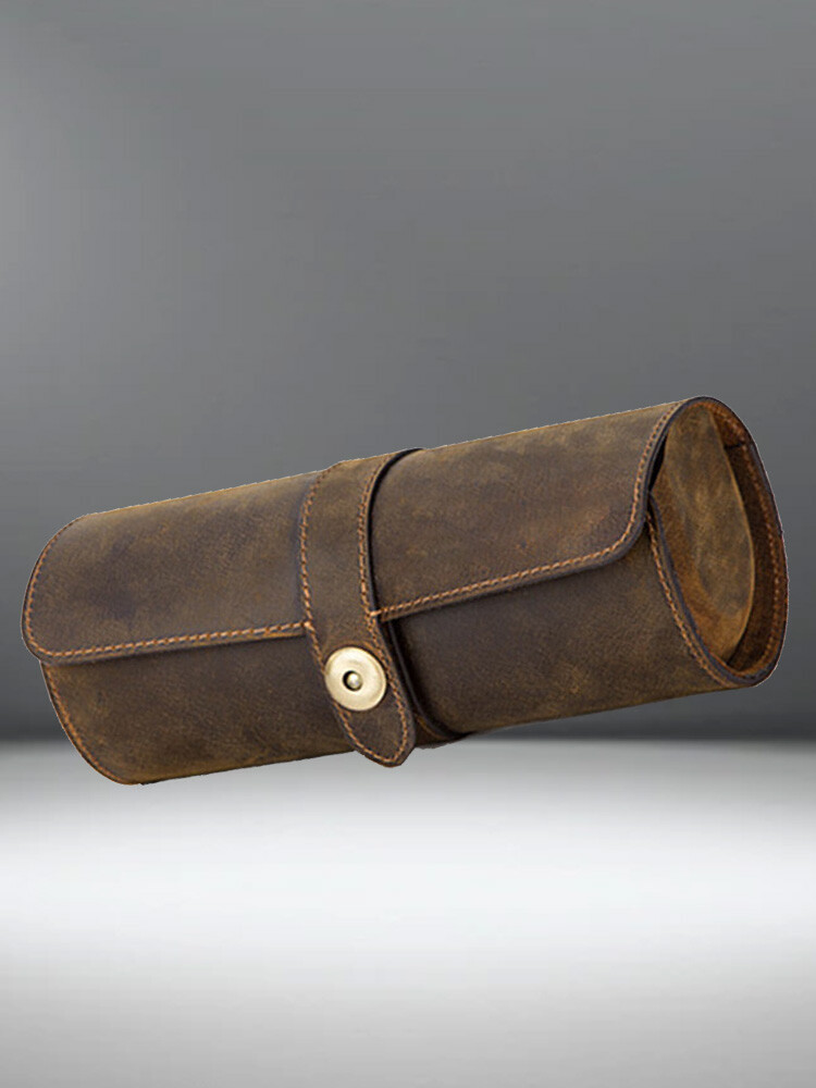 Genuine Leather Watch Roll Travel Box 3 Slot Wrist Watches Display Storage Case