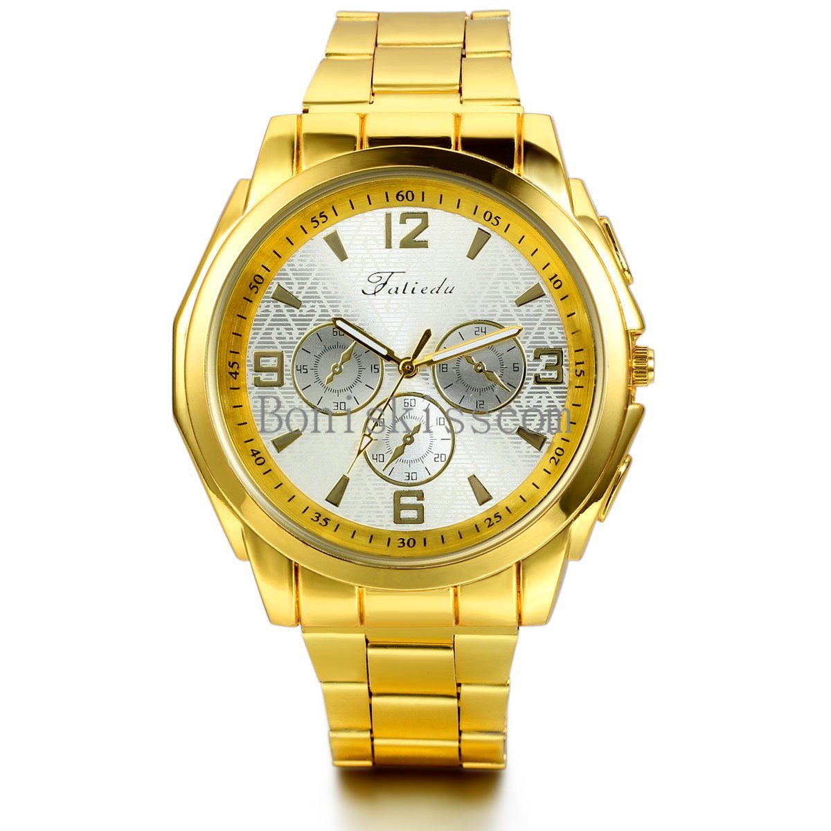 Fashion Business Mens Luxury Gold Tone Quartz Stainless Steel Wrist Watch New