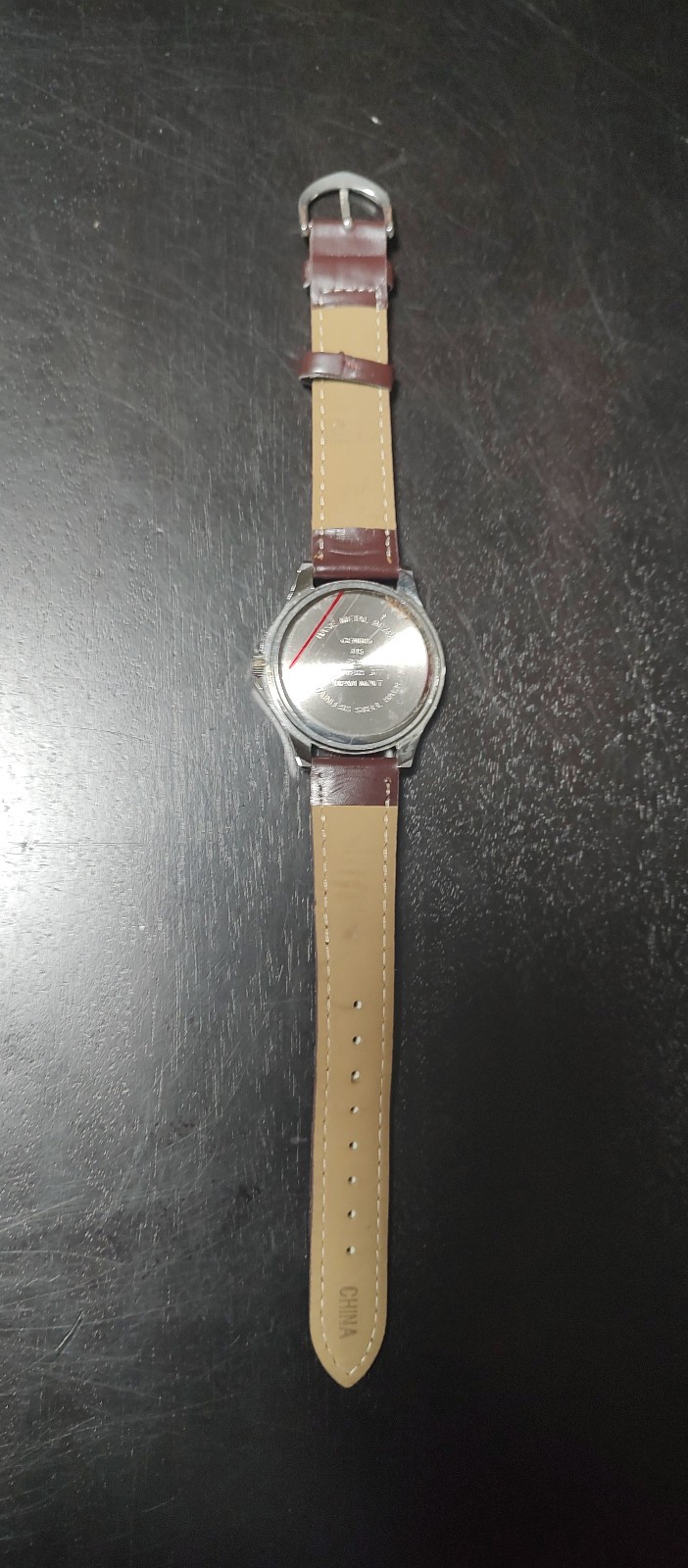 Silver Tone watch, GEN605-415, brown Faux leather band, white dial, new 377 batt