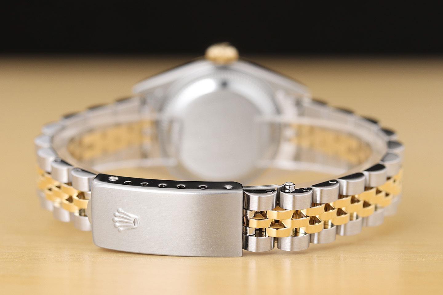 ROLEX LADIES DATEJUST 79173 MOTHER OF PEARL RUBY DIAL 18K GOLD SS TWO TONE WATCH