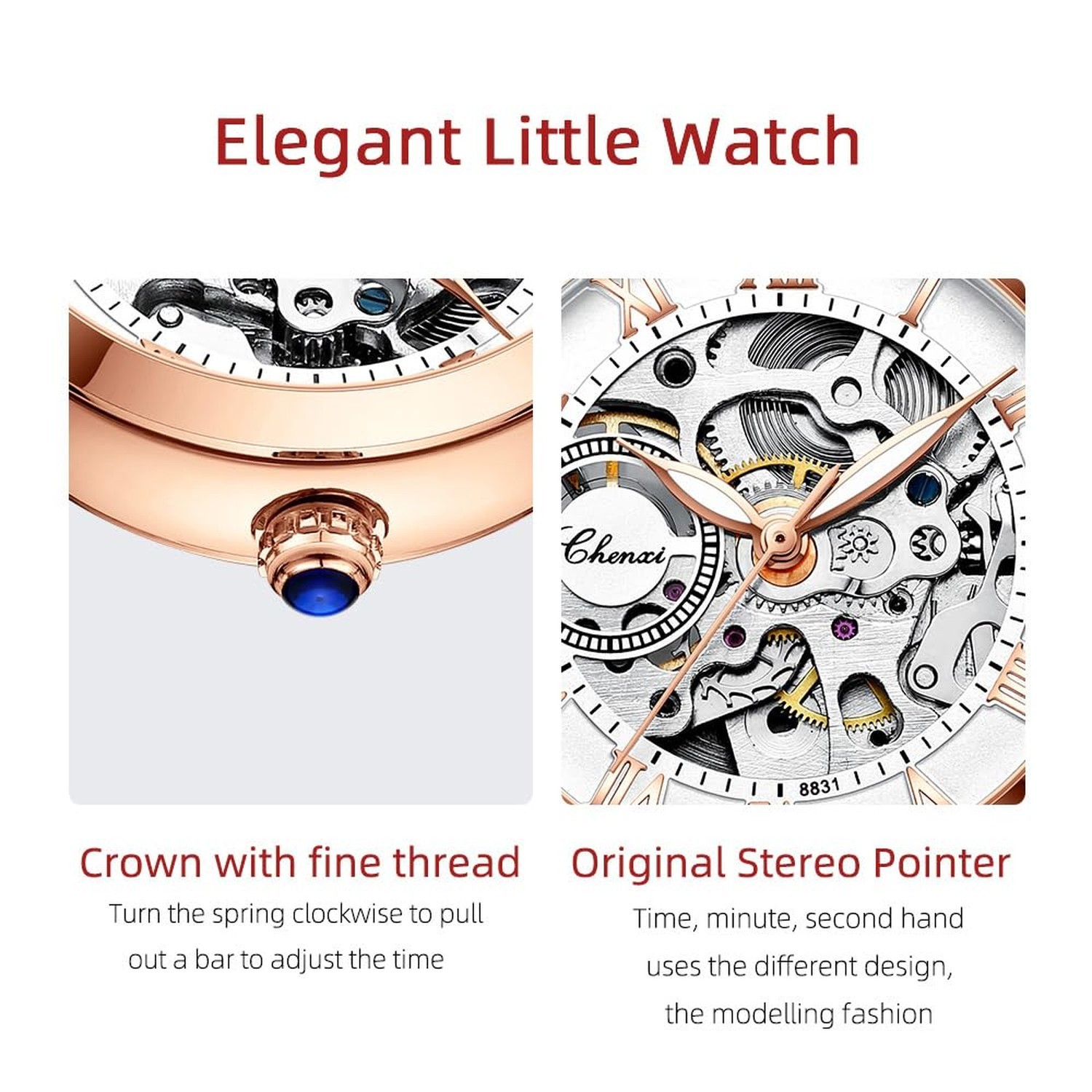 MASTOP Women’s Sapphire Watches Automatic Steampunk Self Winding Mechanical G…