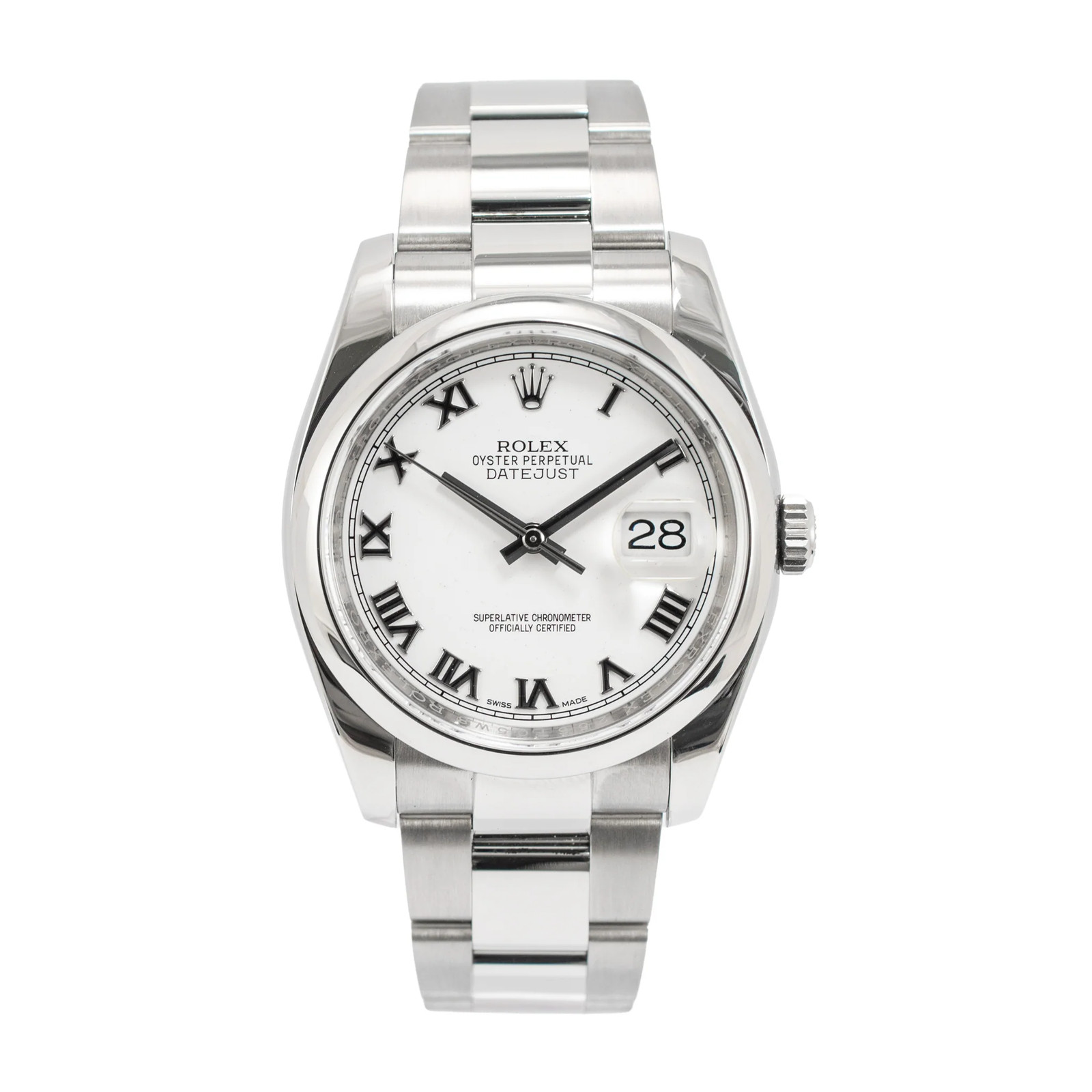 Rolex Datejust 36MM 116200 White Roman Oyster Stainless Steel Automatic Watch