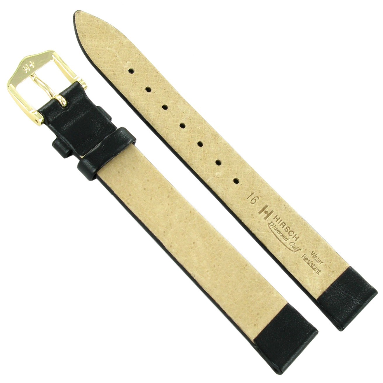 16mm Hirsch Diamond Calf Smooth Black Leather Flat Unstitched Watch Band SHORT