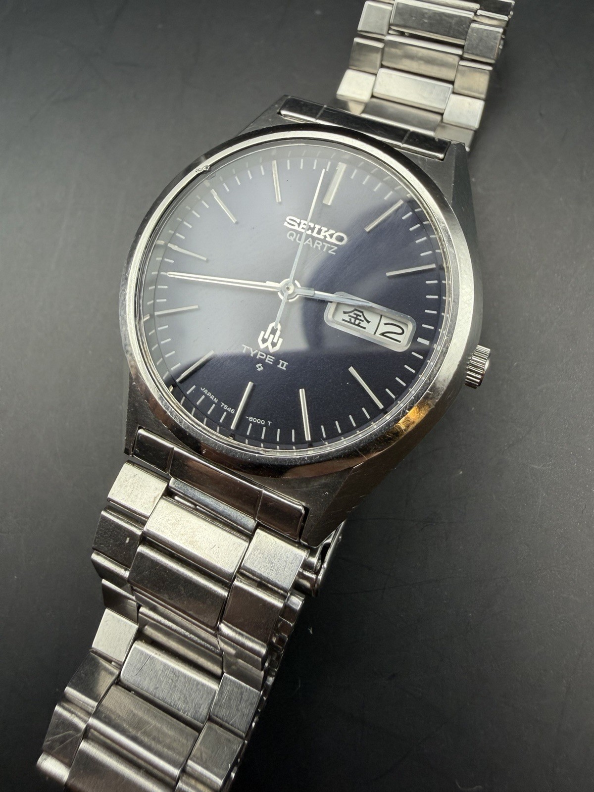Vintage 1977 Seiko Type II 7546-8000Quartz Watch Overhauled New Battery BlueDial