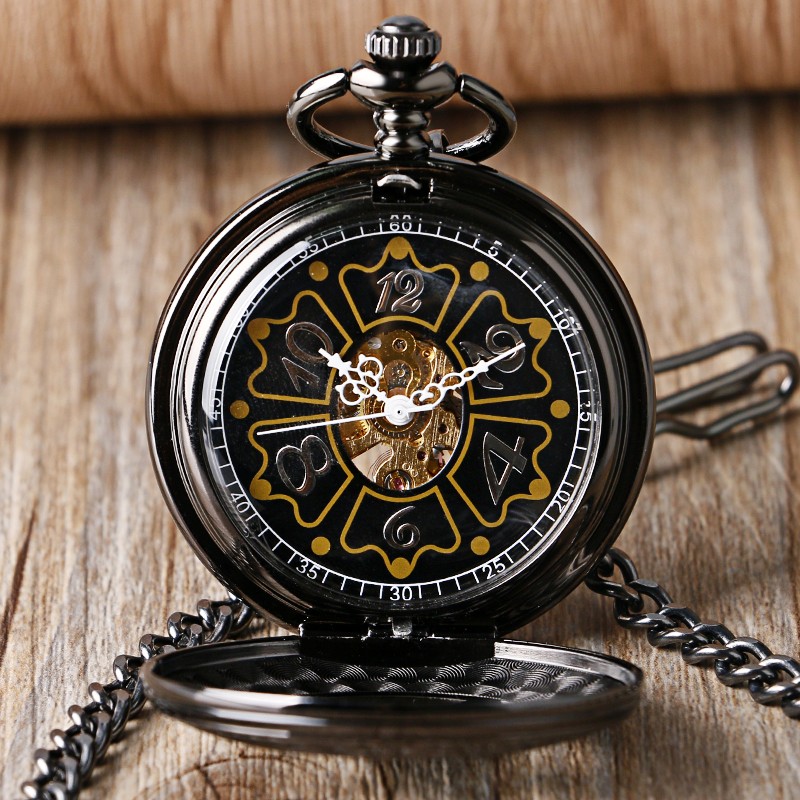 Steampunk Gothic Pentagram Skeleton Hand-Wind Mechanical Pocket Watch Men’s Gift