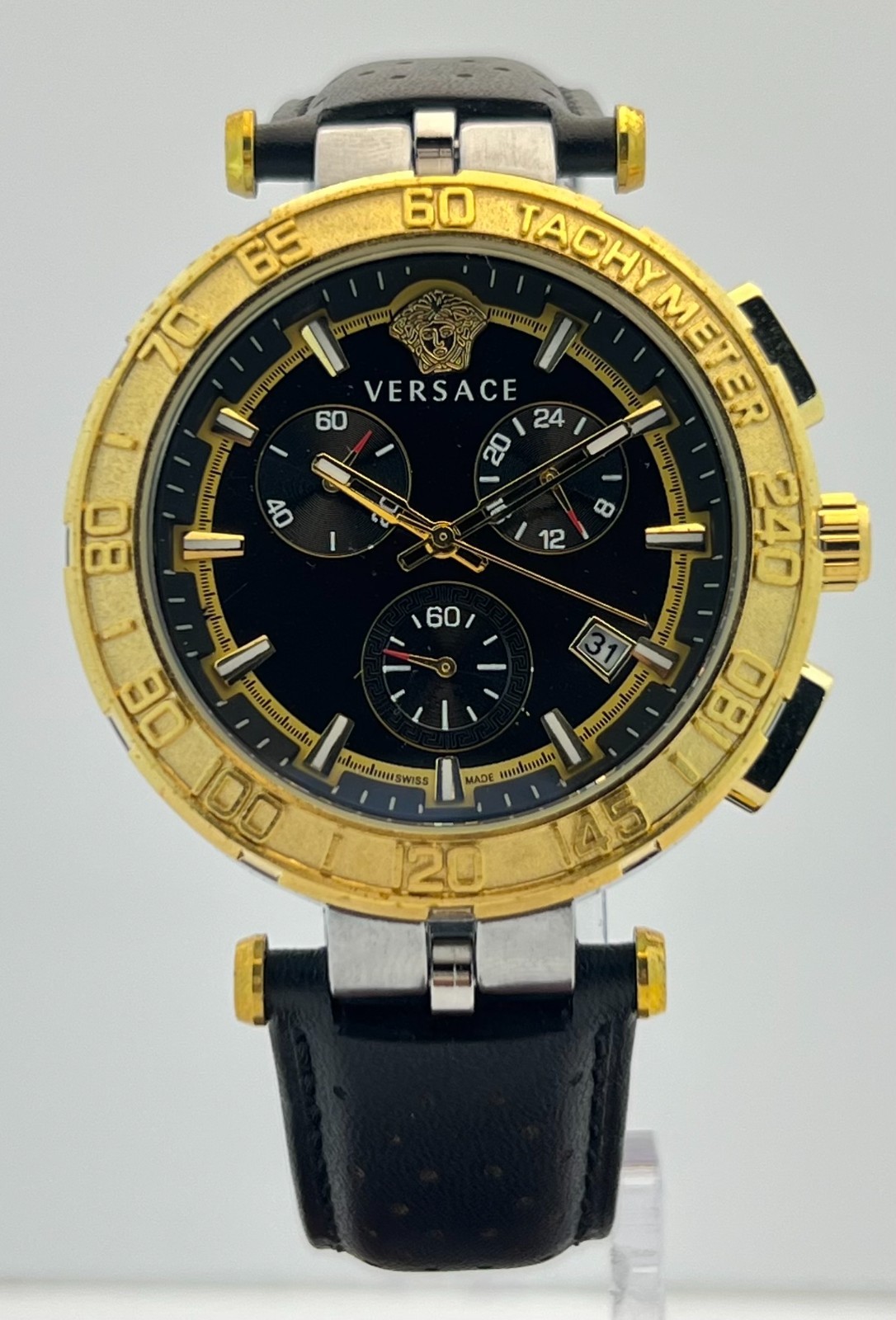 Precious Men’s Versace Greca Chronograph Black Dial Date Working Wristwatch