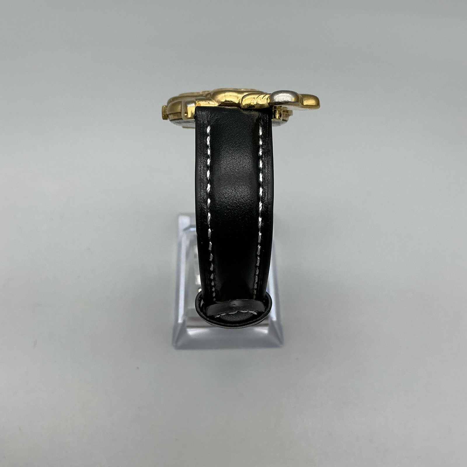 Vtg Lorus Womens Watch 30mm Disney Goofy Gold Tone Black Leather New Battery
