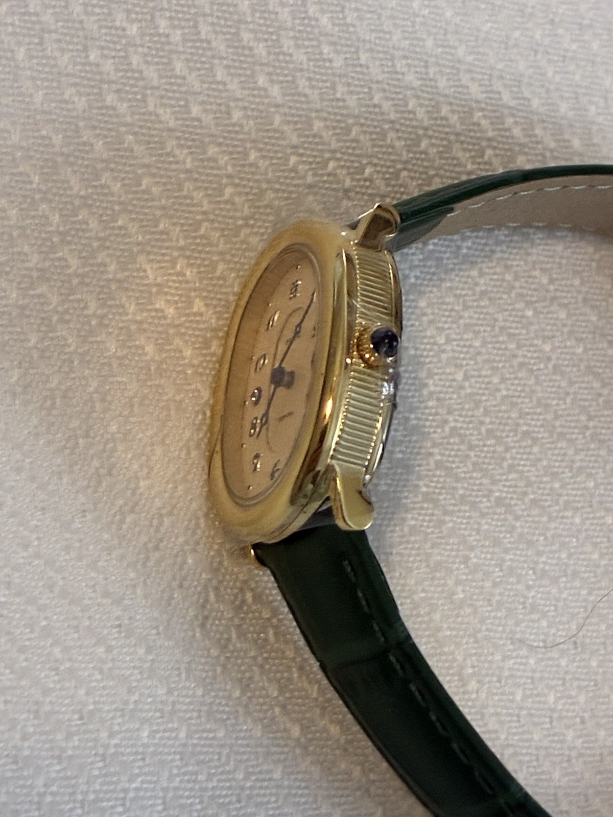 PASCAL Oval Bubble Lab Grown Diamond Leather Watch Gold-Tone/Green 24mm