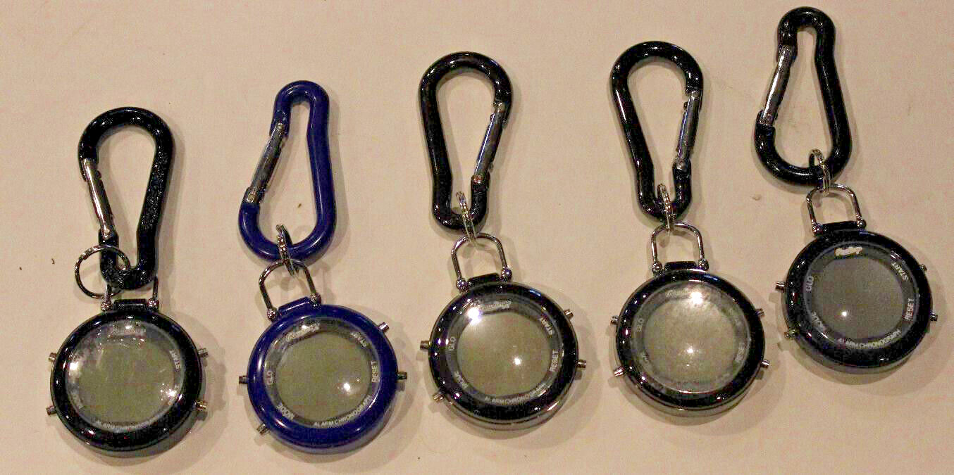 Lot Of 5 Digital Pocket Watches, For Parts or Repair / As shown