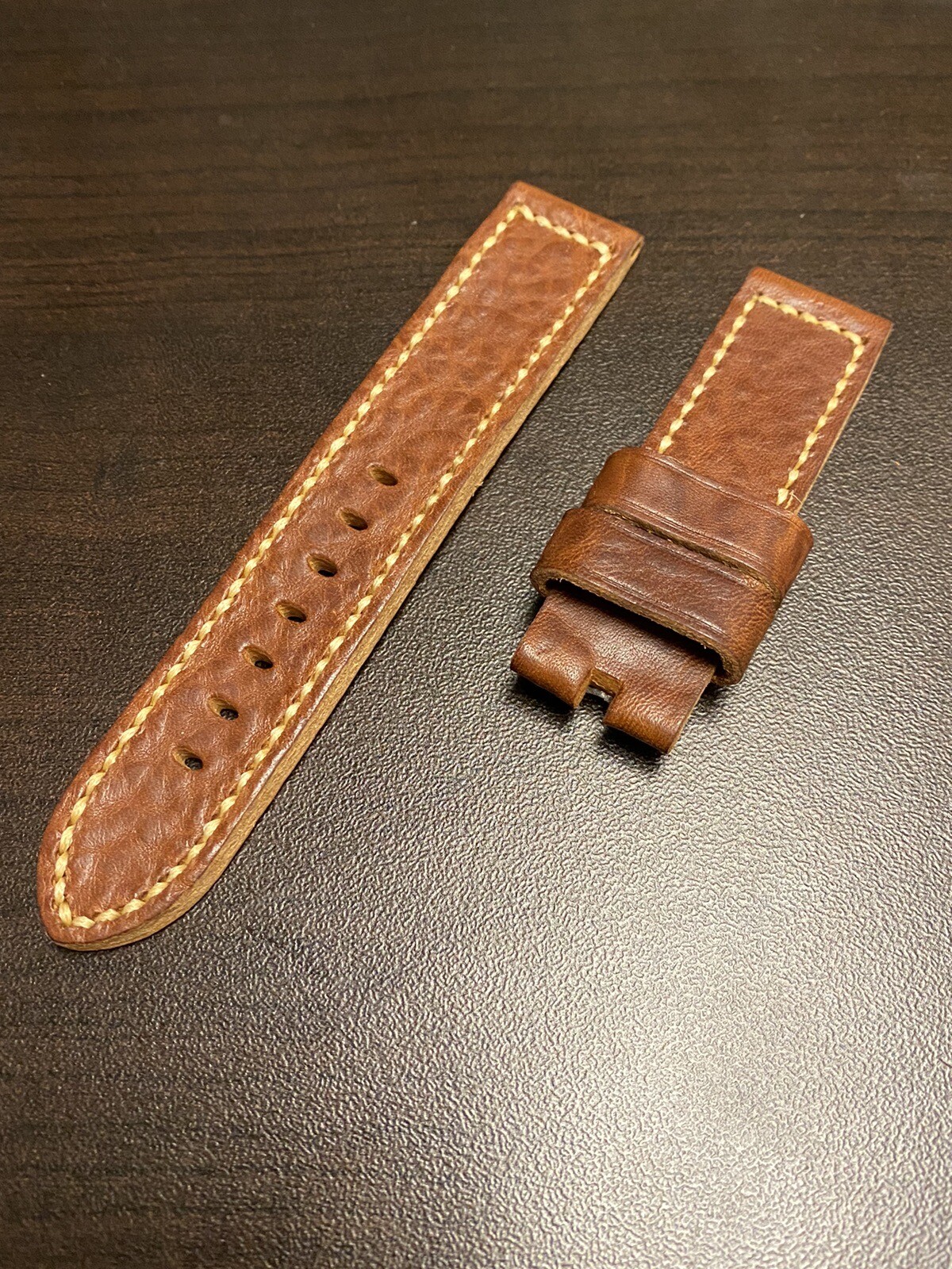 22mm Handmade Genuine Calf Leather Watch Band For Panerai Luminor – Brown