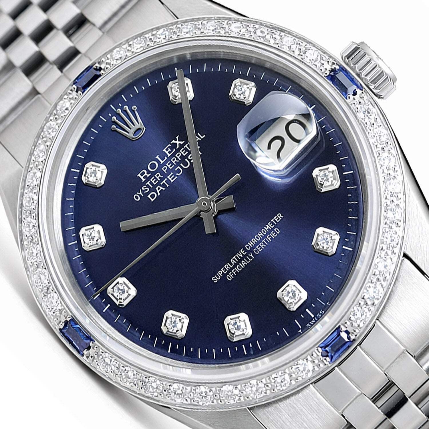 Rolex Datejust 1603 36mm Blue Dial 18K White Gold Diamond Sapphire Watch