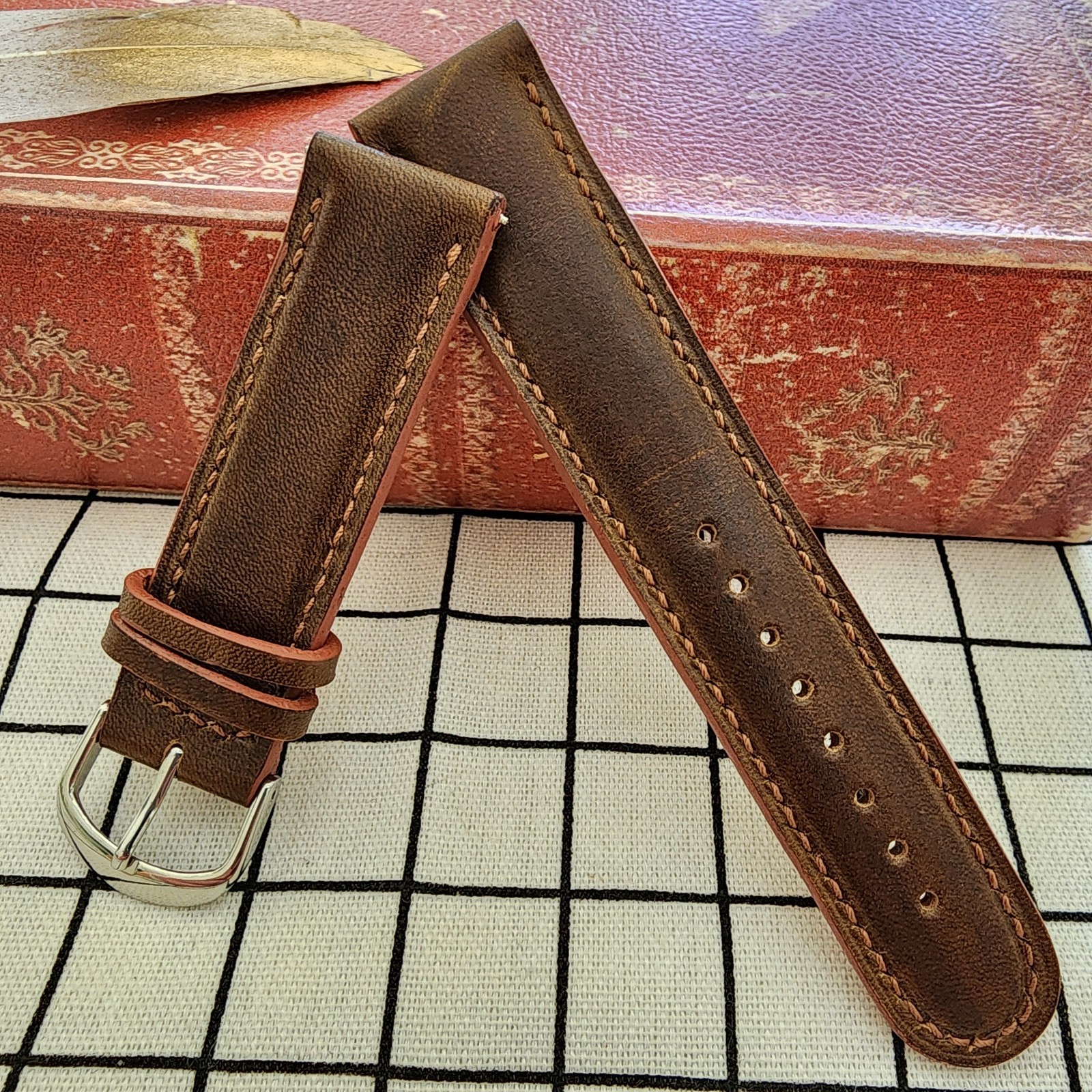22mm Handmade Genuine Cowhide Leather Watch Strap Brown 22-20 Workshop Special