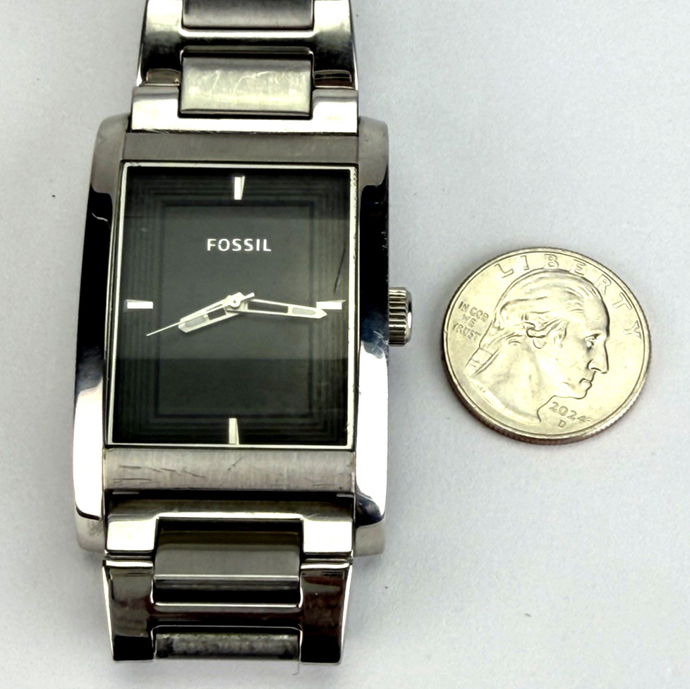 Fossil Stainless Curved Rectangular Mens Tank Watch Elegant Gentlemens NEW BATT