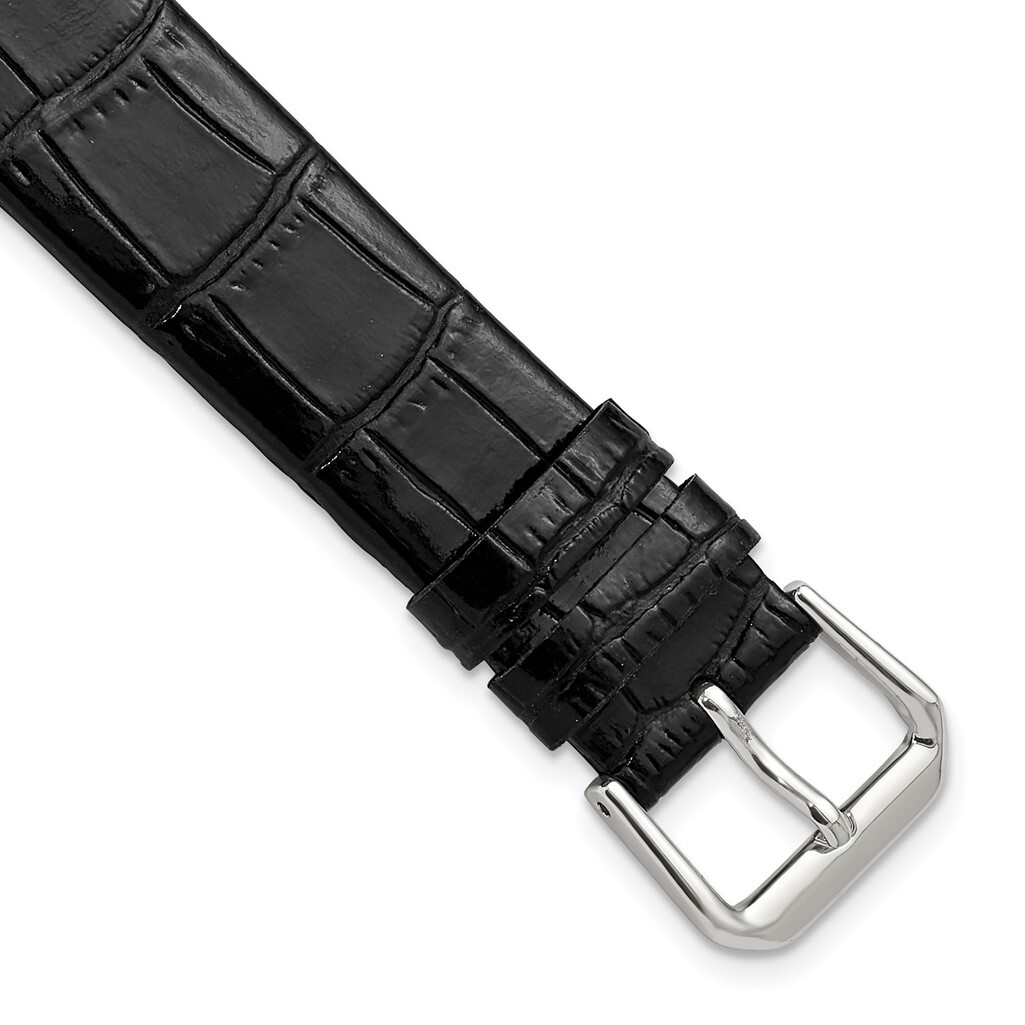 DeBeer 16mm Black Flat Alligator-Style Grain Leather Watch Band
