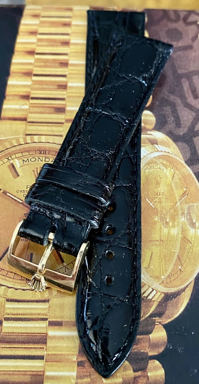 ROLEX 18k Yellow Gold 16mm Logo Buckle 19mm CROCODILE colored straps