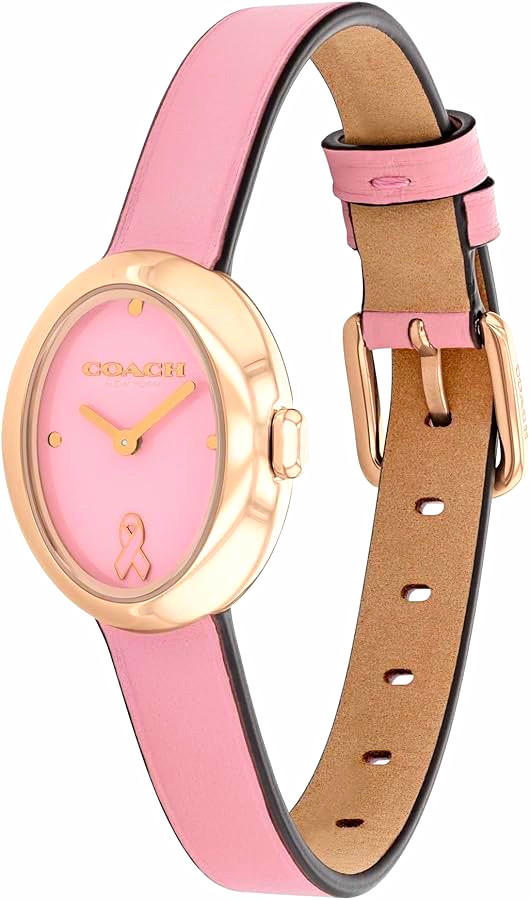 Coach Women’s Quartz Analog Watch Pink Dial Rose Gold Oval Pink Leather Strap