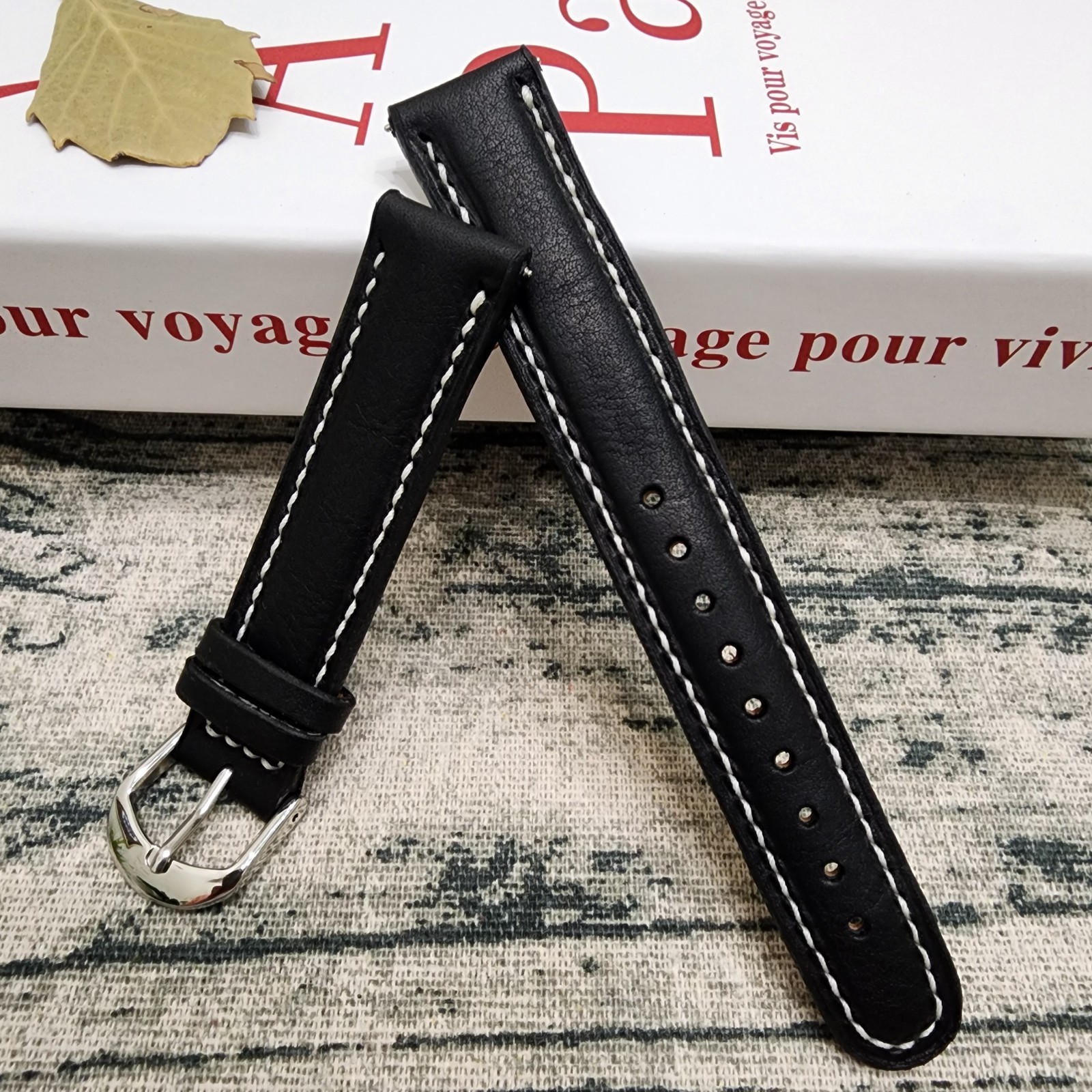 18mm Handmade Genuine Cowhide Leather Watch Strap Black 18-16 Workshop Special