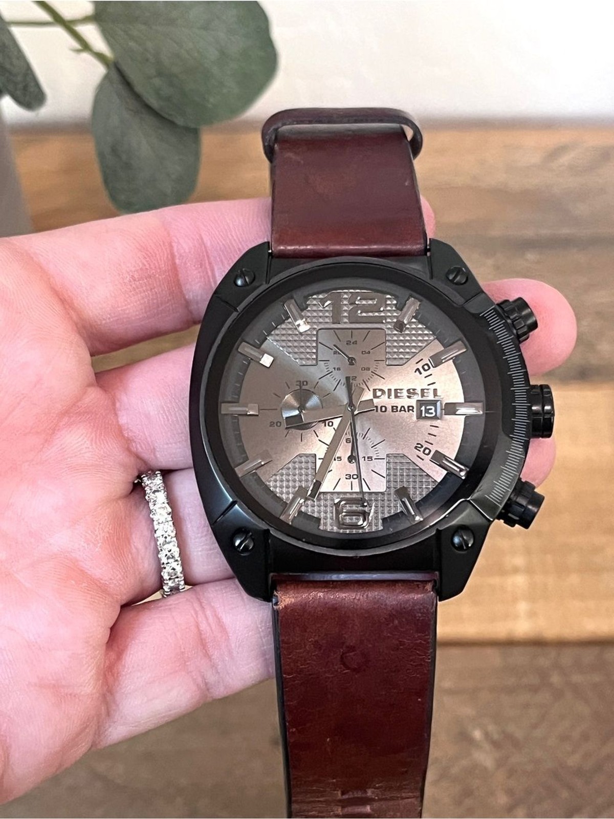 Diesel “Overflow” Chronograph Watch – Gunmetal Dial & Brown Leather