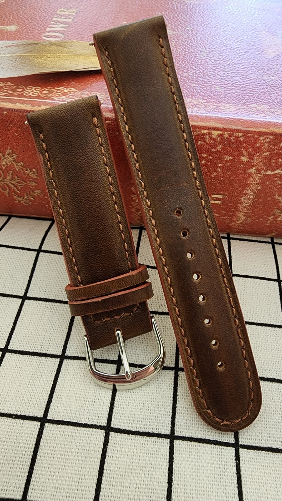 22mm Handmade Genuine Cowhide Leather Watch Strap Brown 22-20 Workshop Special