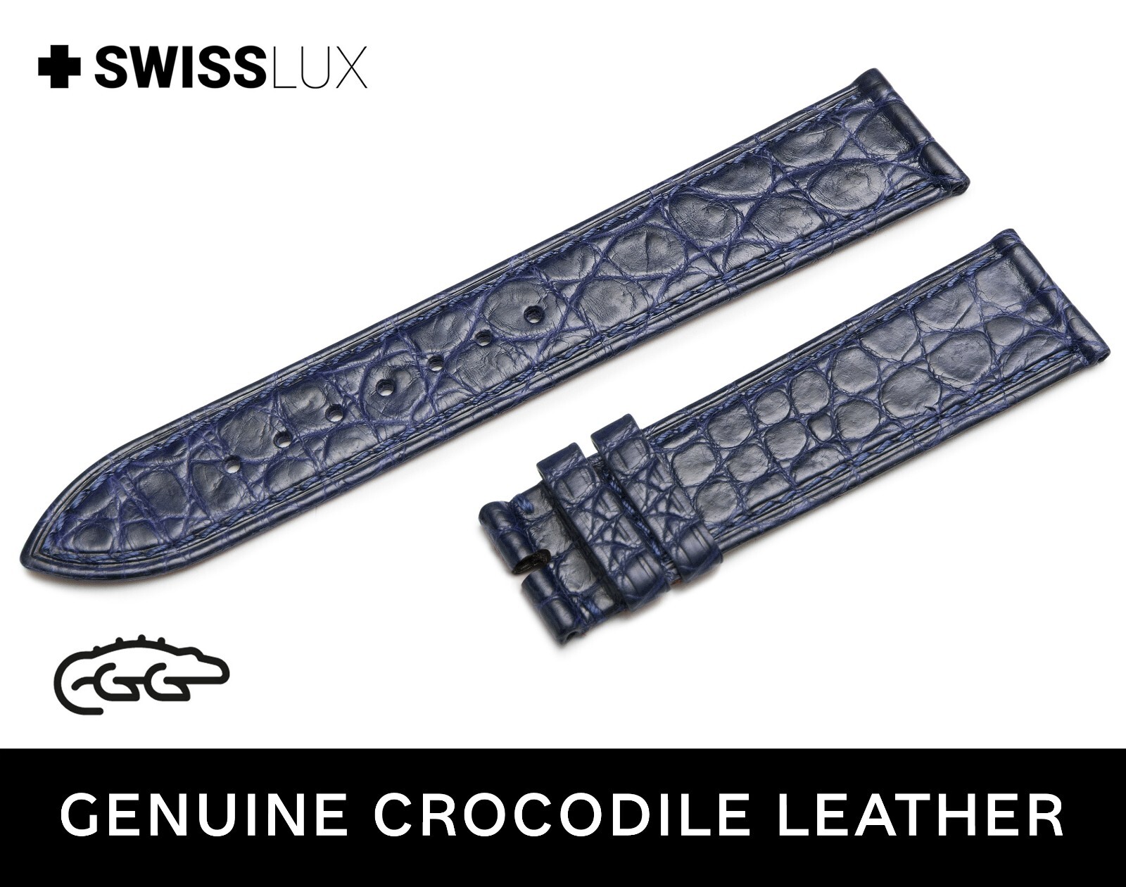 Crocodile Alligator Leather For GLASHUTTE Watch Navy Blue Strap Band Buckle SQ