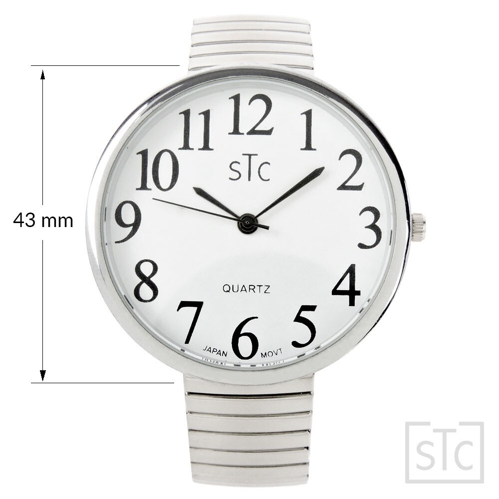 STC Silver Super Large Face Easy to Read Stretch Band Watch – New in Box