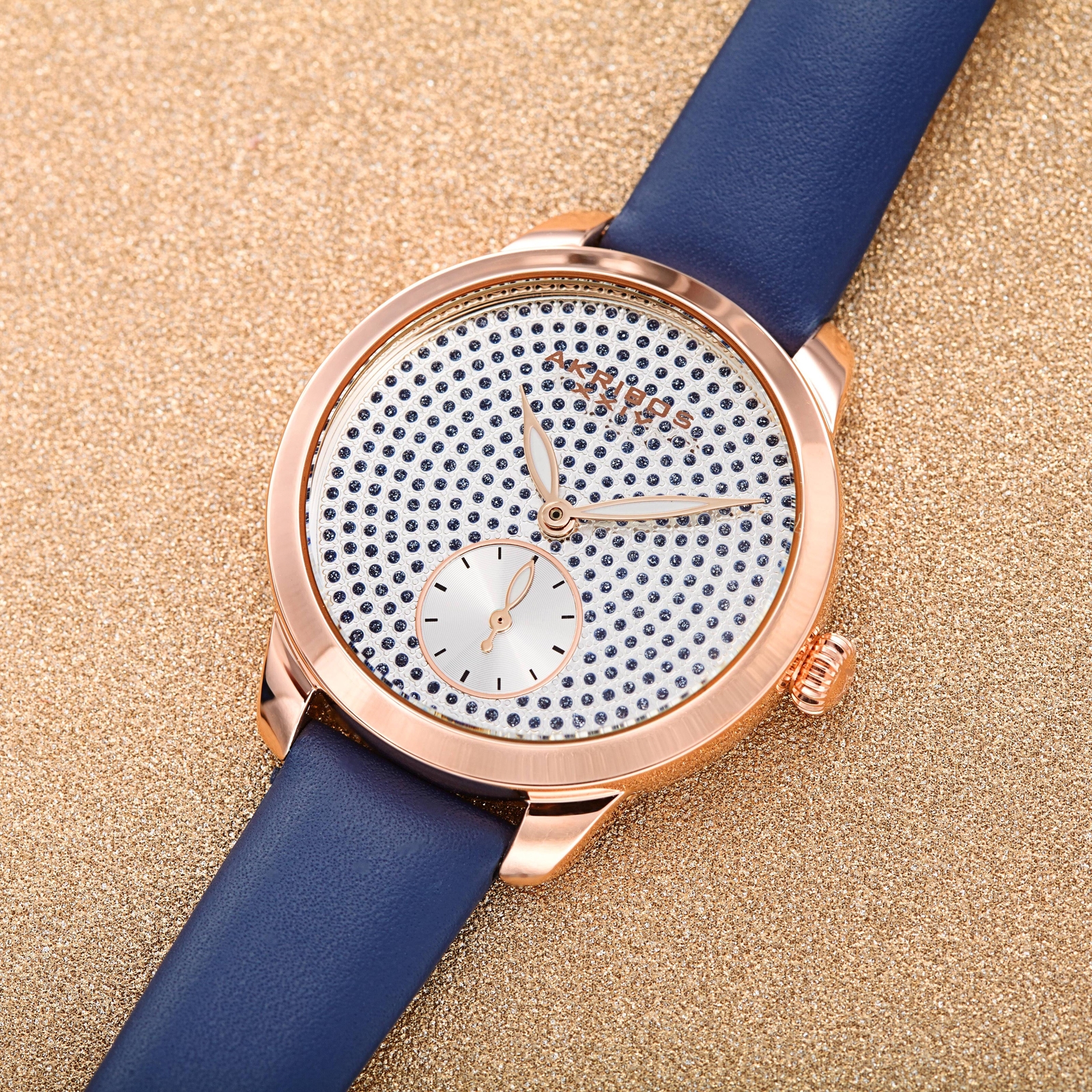 Women’s Akribos XXIV AK1089 Sub-Second Crystal Diamond Glitter Leather Watch