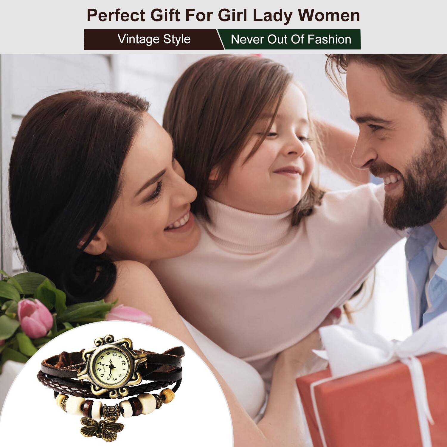 Retro Bohemian Women’s Watch Handmade Leather Bracelet Watch Christmas Gift