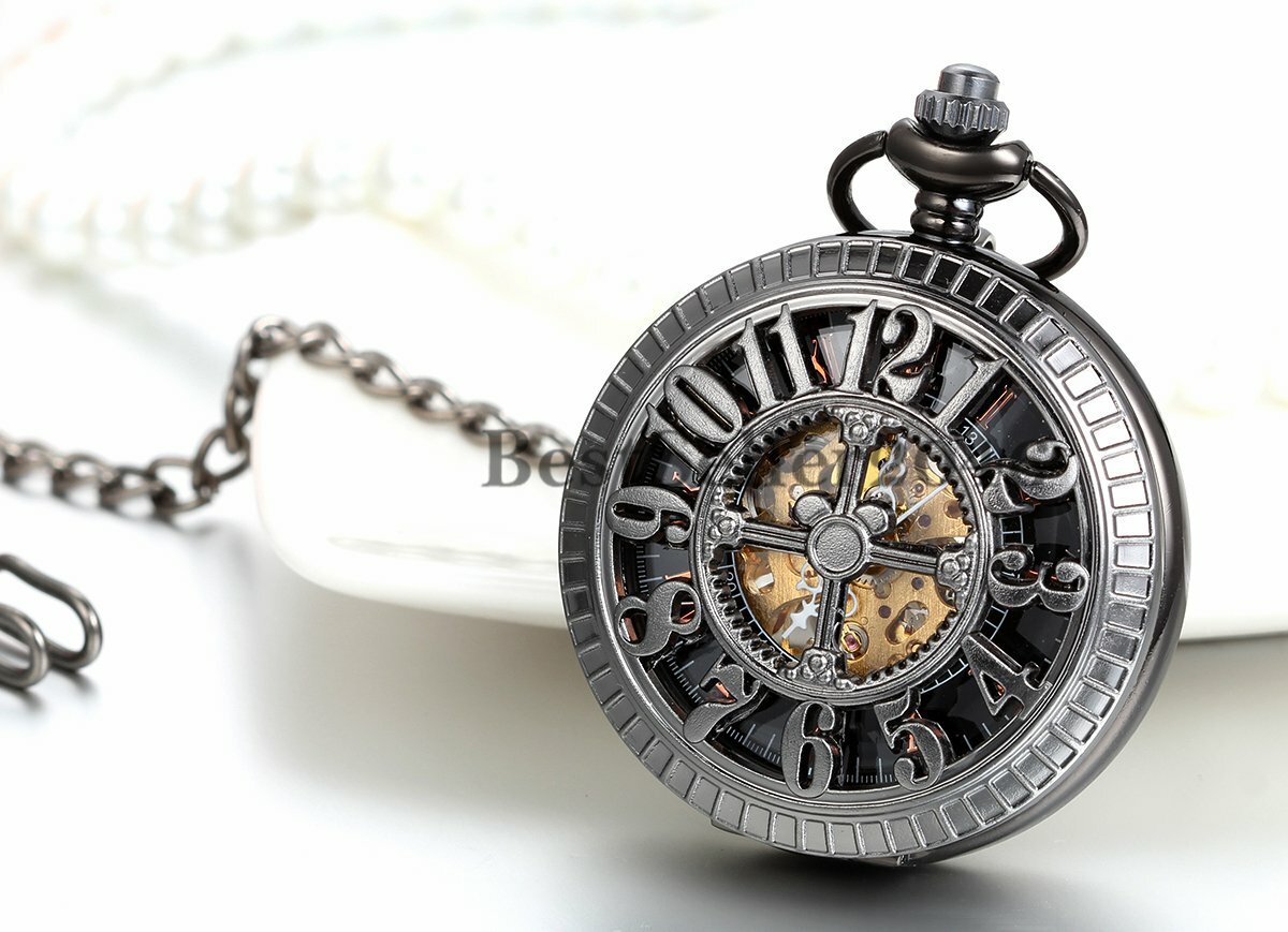 Steampunk Mechanical Hollow Skeleton Hand-Winding Pocket Watch Pendant Necklace