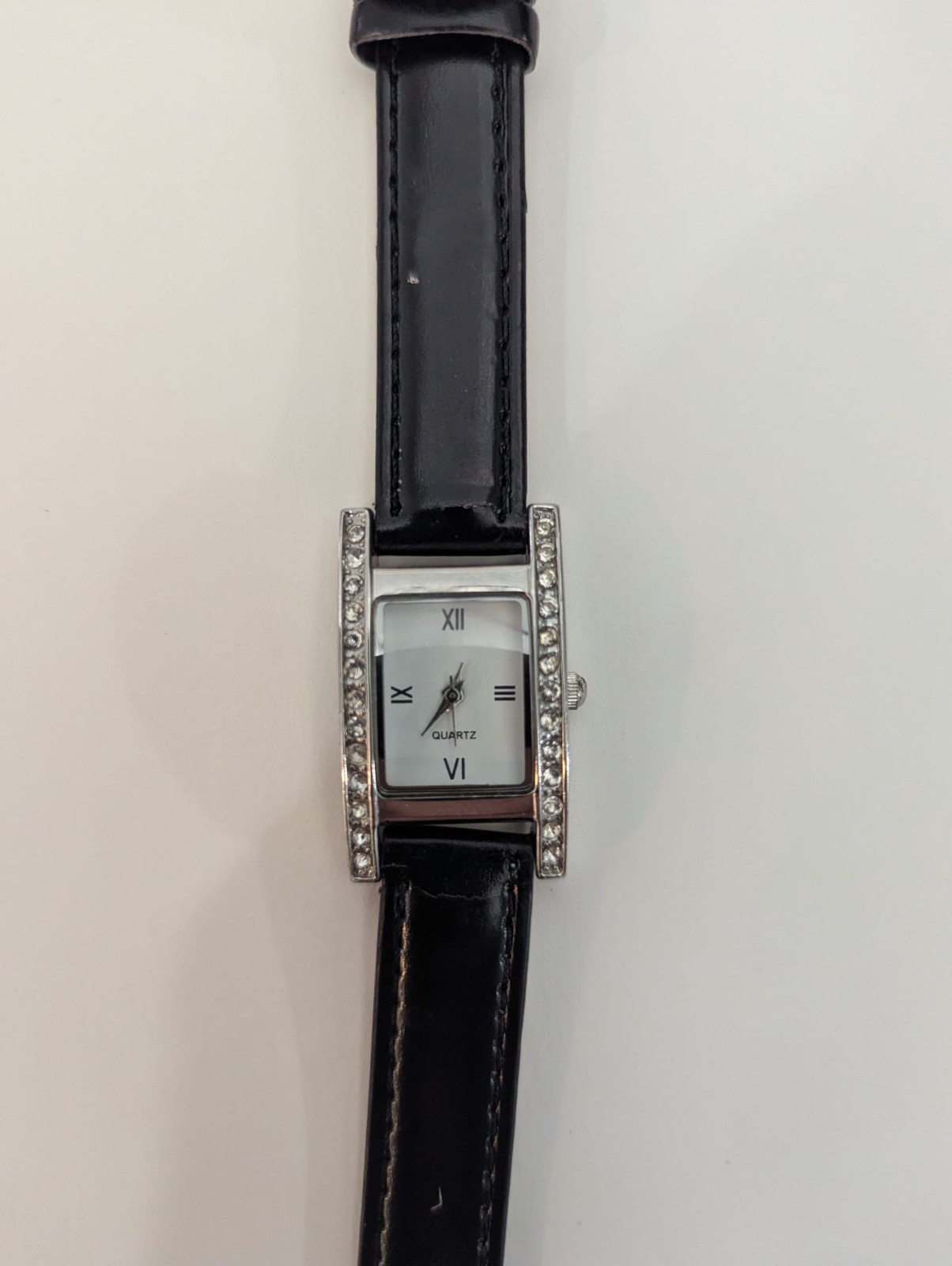 Lot of 2 Ladies Fashion Watches: Gold-Tone Round & Rhinestone Leather Strap