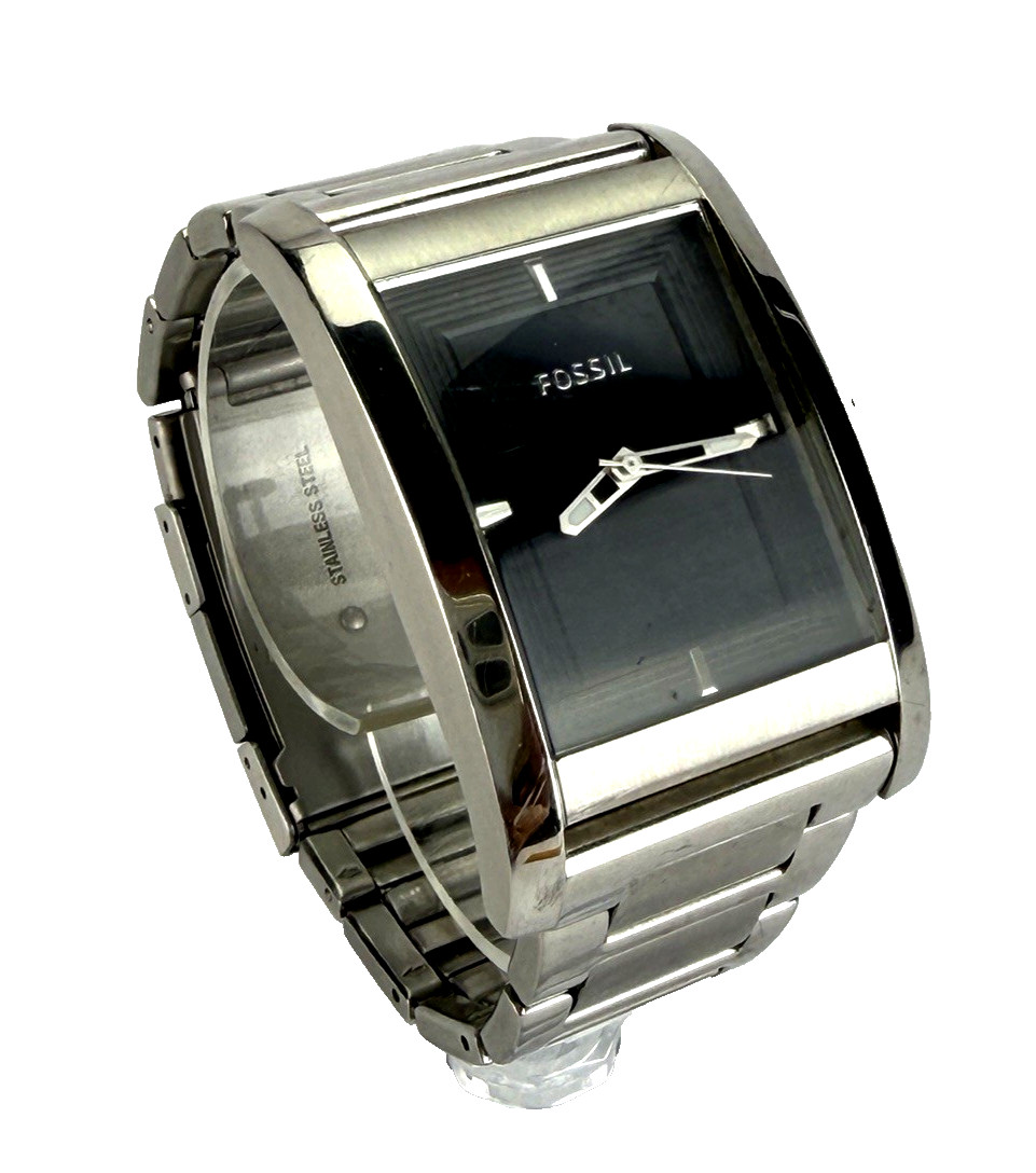 Fossil Stainless Curved Rectangular Mens Tank Watch Elegant Gentlemens NEW BATT