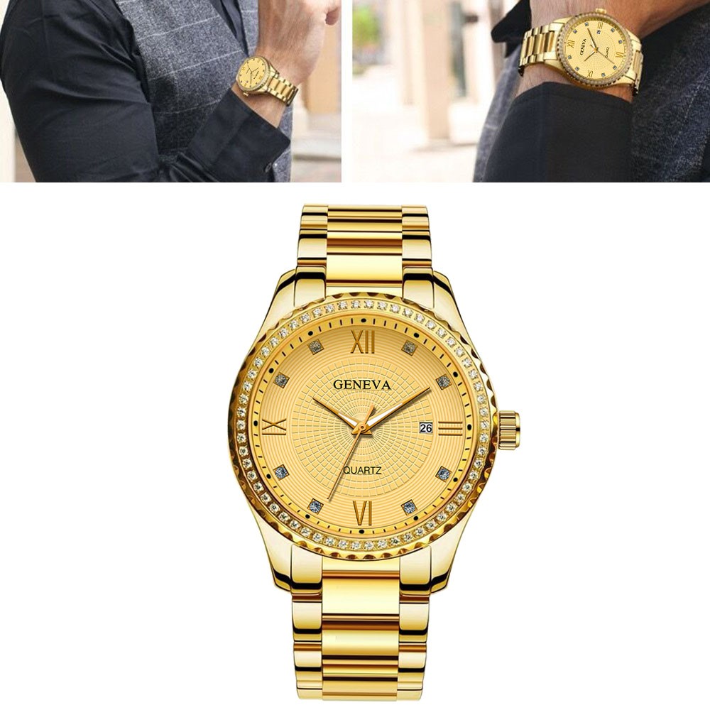 1/2/3X Mens Watches Analog Quartz Stainless Steel Diamond Wristwatch Waterproof
