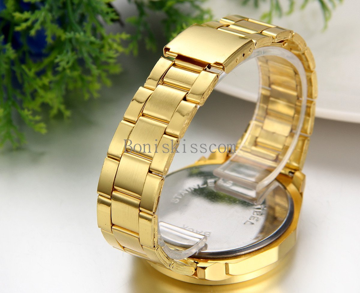 Fashion Business Mens Luxury Gold Tone Quartz Stainless Steel Wrist Watch New