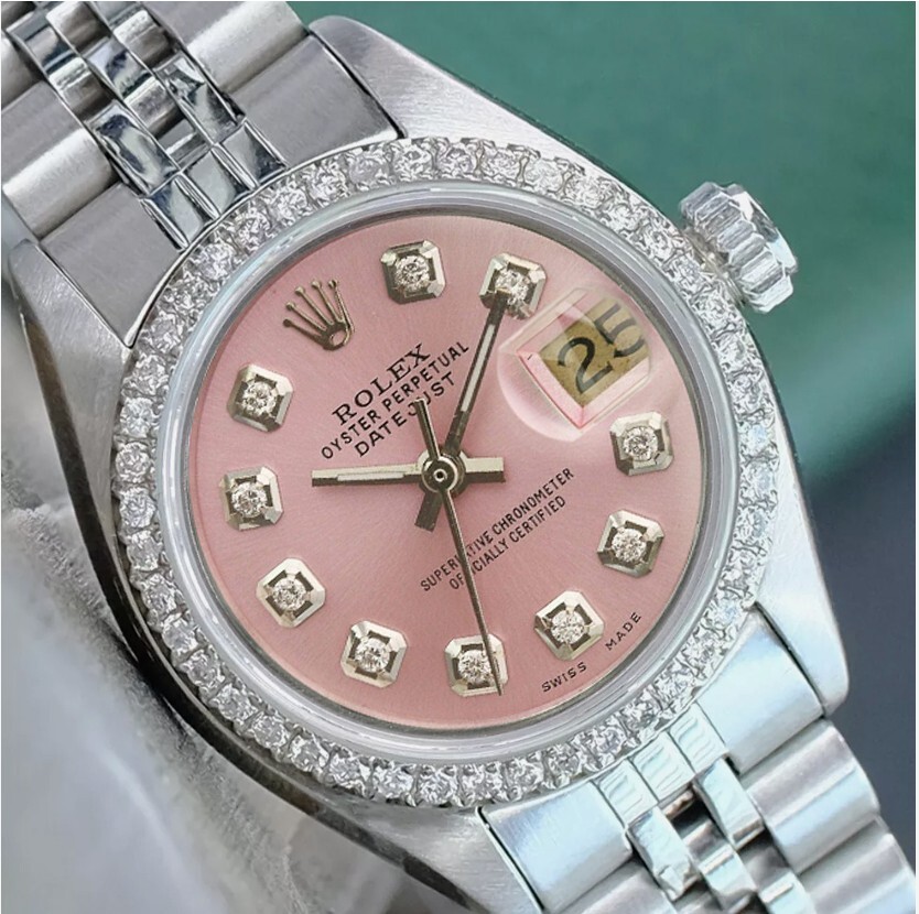 Rolex Ladies Datejust Watch Stainless Steel Pink Diamond Dial & Bezel .90ct 26mm