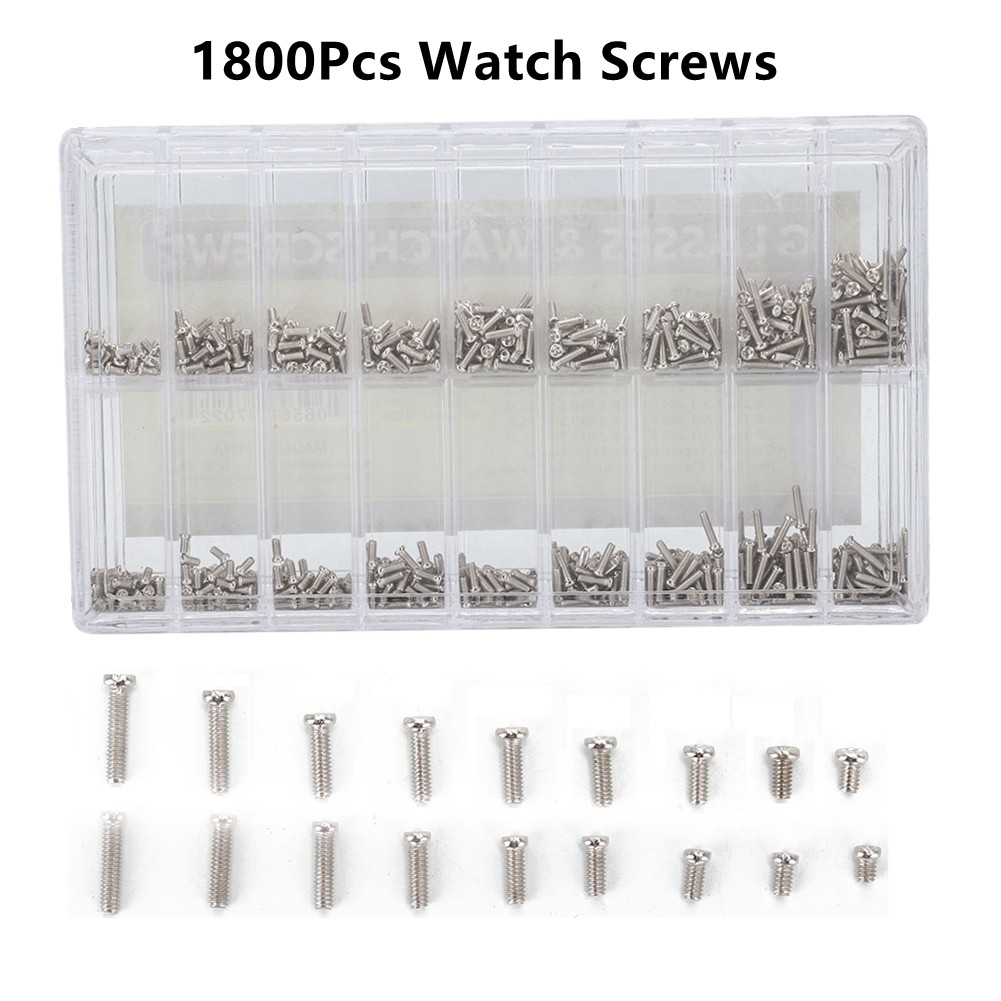 1Box 18 Sizes Stainless Steel Watch Mini Screw Assortment Repair Glass Watch c