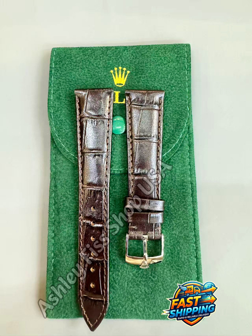 ROLEX Genuine Brown Leather Watch Strap 20-16mm Silver Buckle NOS