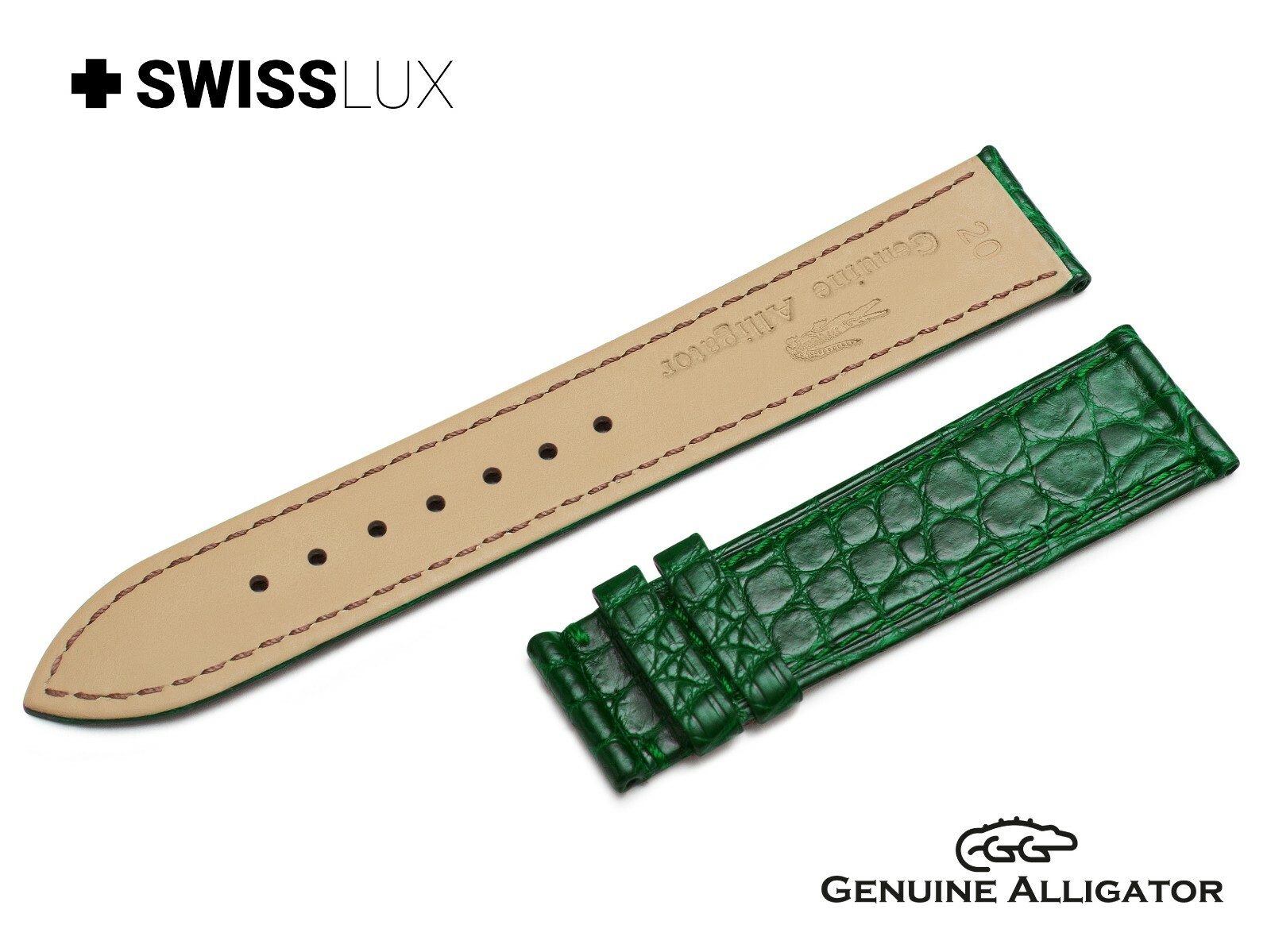 Crocodile Alligator Leather For GLASHUTTE Watch GREEN Strap Band Buckle SQ