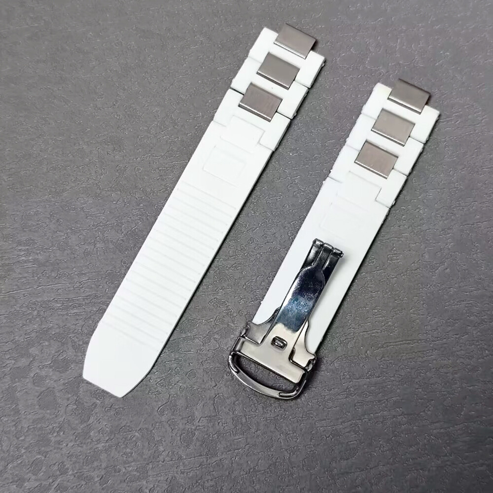 For Cartier 21 Chronoscaph 20mm*10mm White Rubber Watch Band Strap With Clasp