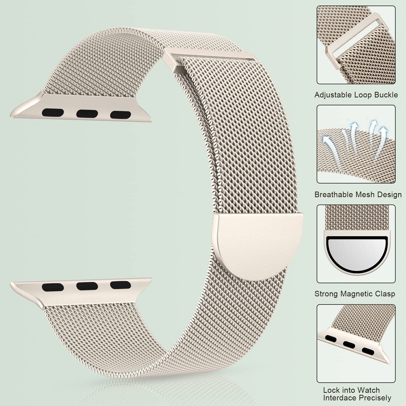 Magnetic Clasp Replacement Mesh Metal Bands For iWatch Bands 42mm 44mm 45mm 49mm