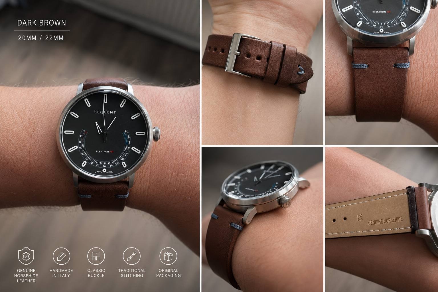 22mm Brown Italian Horsehide Leather Watch Strap Handmade Universal New