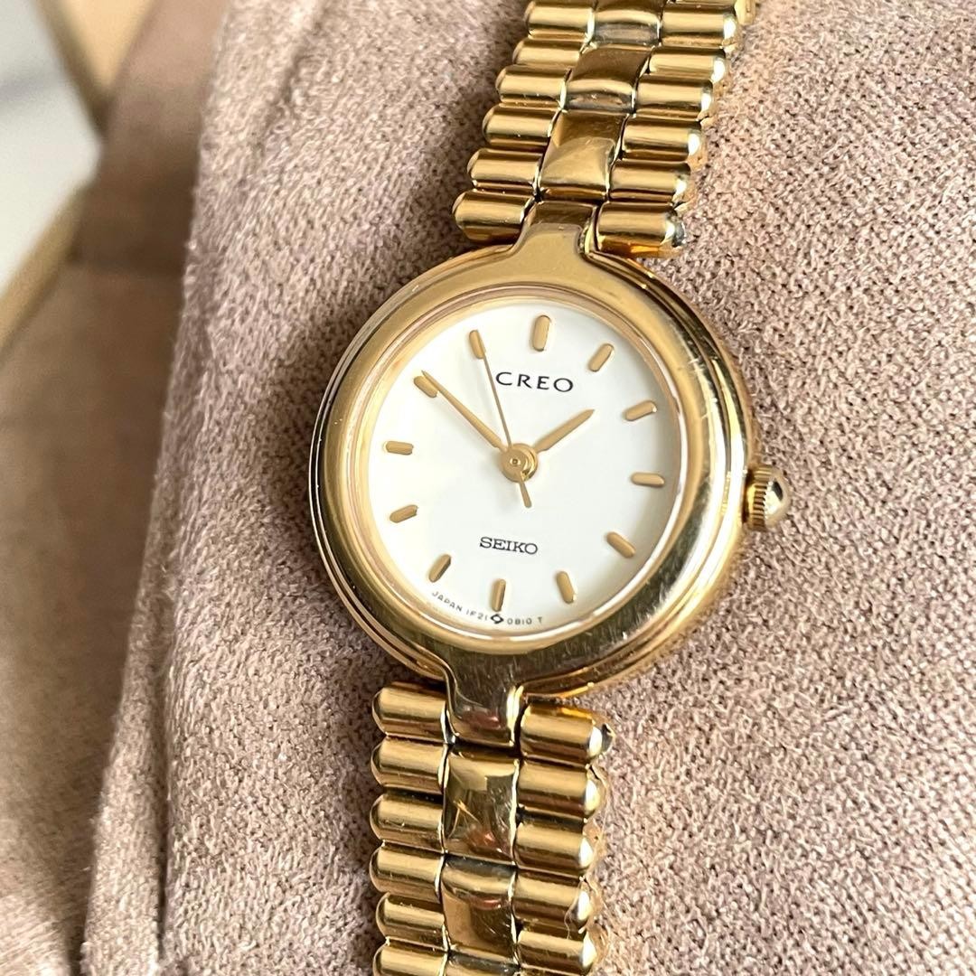 Working item beautiful SEIKO CREO Seiko Creo gold dress wristwatch