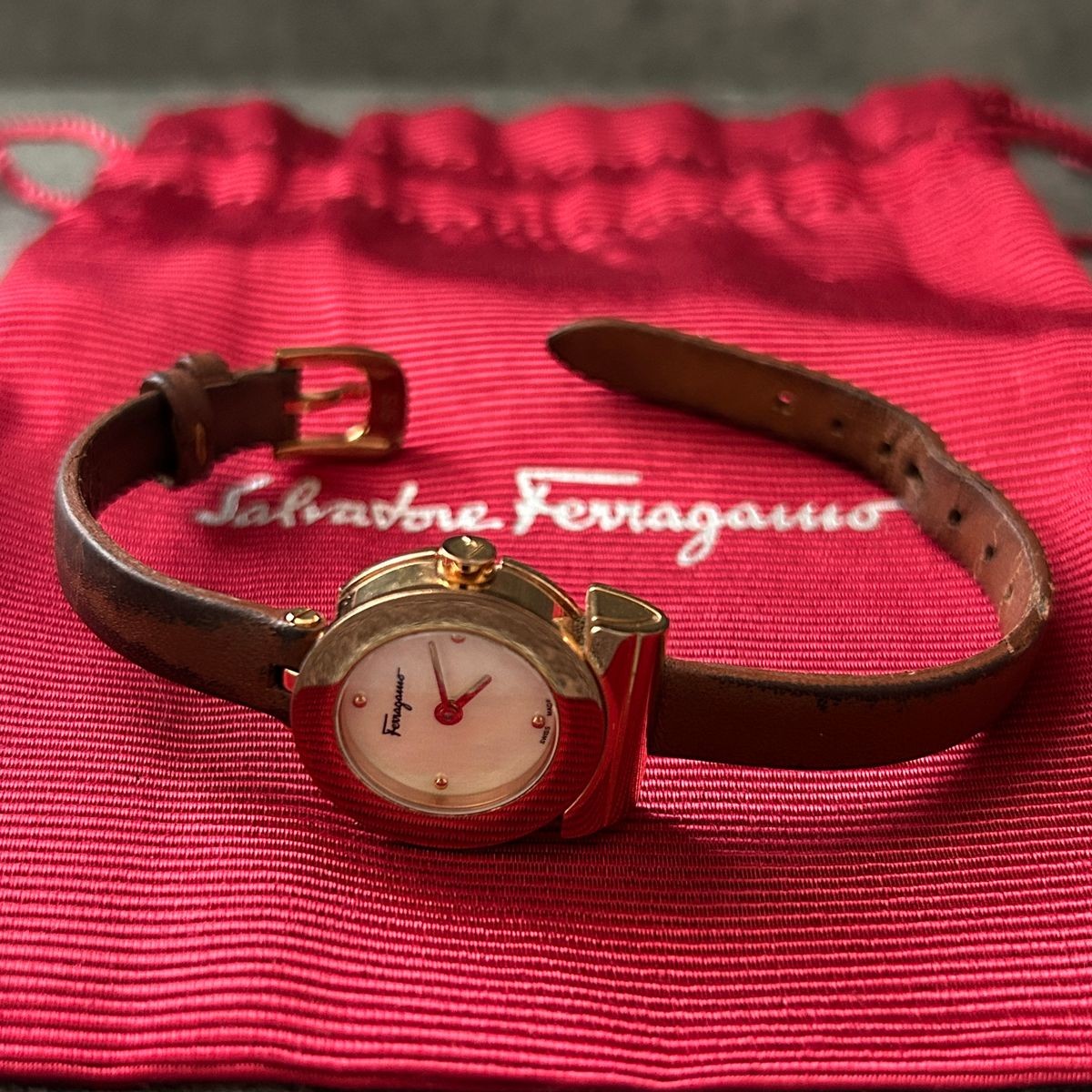 Salvatore Ferragamo Gancini Quartz White Mother of Pearl Dial Rose Gold Watch