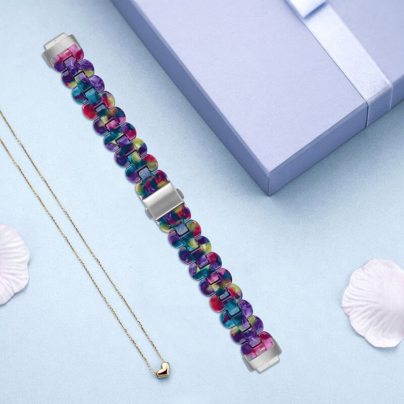 For Fitbit Inspire 3 Fashion Luxury Resin Strap Stainless Steel Watch Band