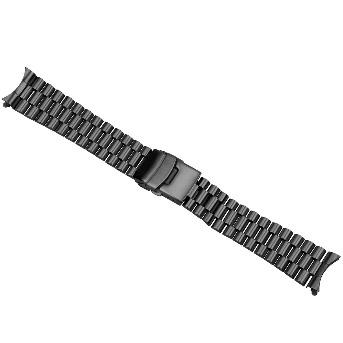 20mm 22mm Stainless Steel Watch Band, Matte Brushed, Curved Ends, Diver Clasp, B